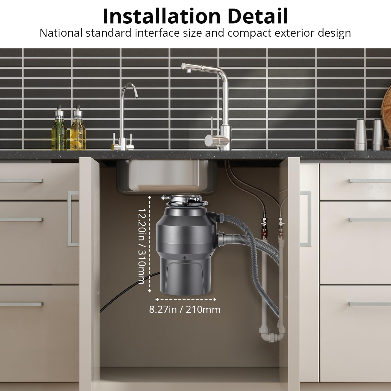 Garvee 1/2HP Garbage Disposal, 380W 110V Food Waste Grinding System for Kitchen Sinks, Continuous Feed Food Waste Disposer With 14 Inch Power Cord, 3500r/Min, wirelee Switches