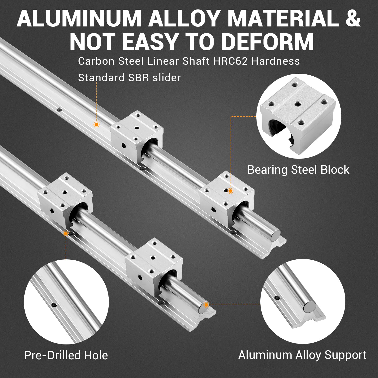 Garvee Linear Rail Slide SBR20-1200mm (2 PCS) and 4 PCS 4SBR20UU Bearing Blocks, Linear Bearing CNC Kit for Automated Machines DIY Project and Equipment