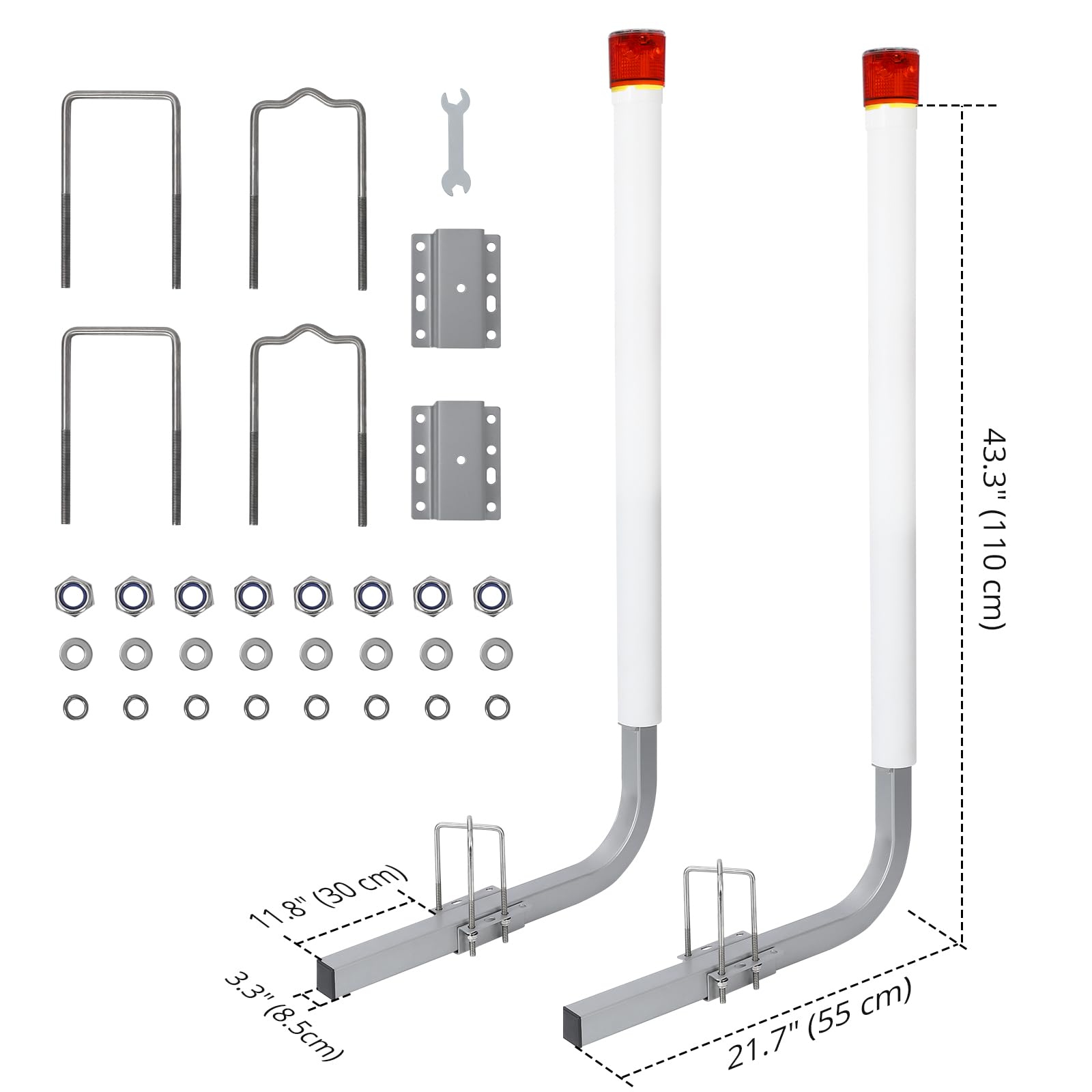 Garvee 40" 2PCS Rustproof Steel Trailer Guide with Light, Boat Trailer Guide, Adjustable Width Design Trailer Guide Poles, Trailer Guides with PVC Pipes with Light
