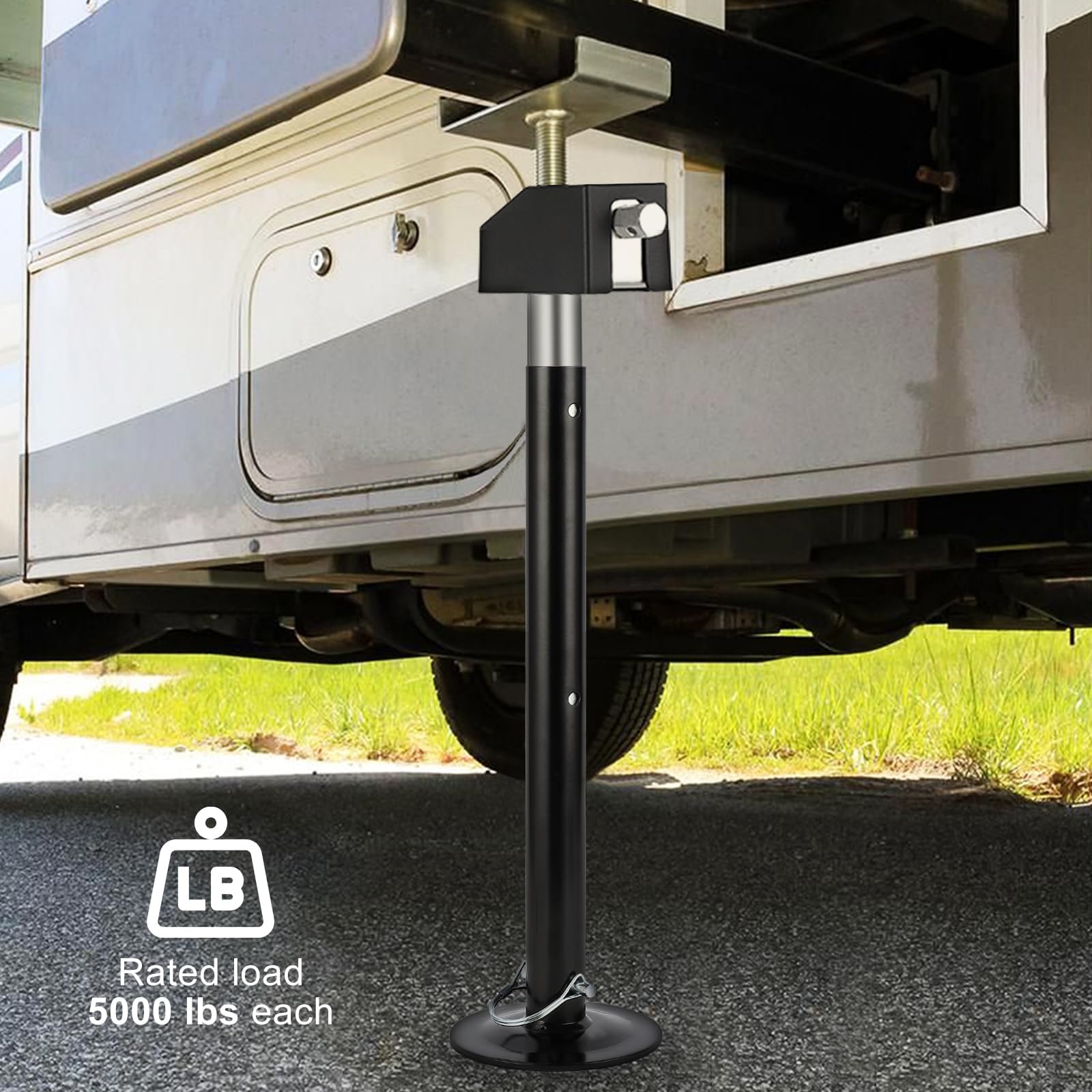 Garvee RV Stabilizer Jacks – Electric Trailer Jack Set (Supports 5000 lbs) with Flat Top Support Blocks, Adjustable 21.06"-49", Heavy-Duty Camper Stabilizer, Set of 4