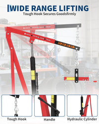 Garvee Portable Hydraulic Engine Hoist, 1.5 Ton (3000 LBS) Capacity Shop Crane with Telescopic Boom & 4 Swivel Casters, Cherry Picker Lift for Home Garage, Auto Repair, and Warehouse Use, Heavy-Duty, Red