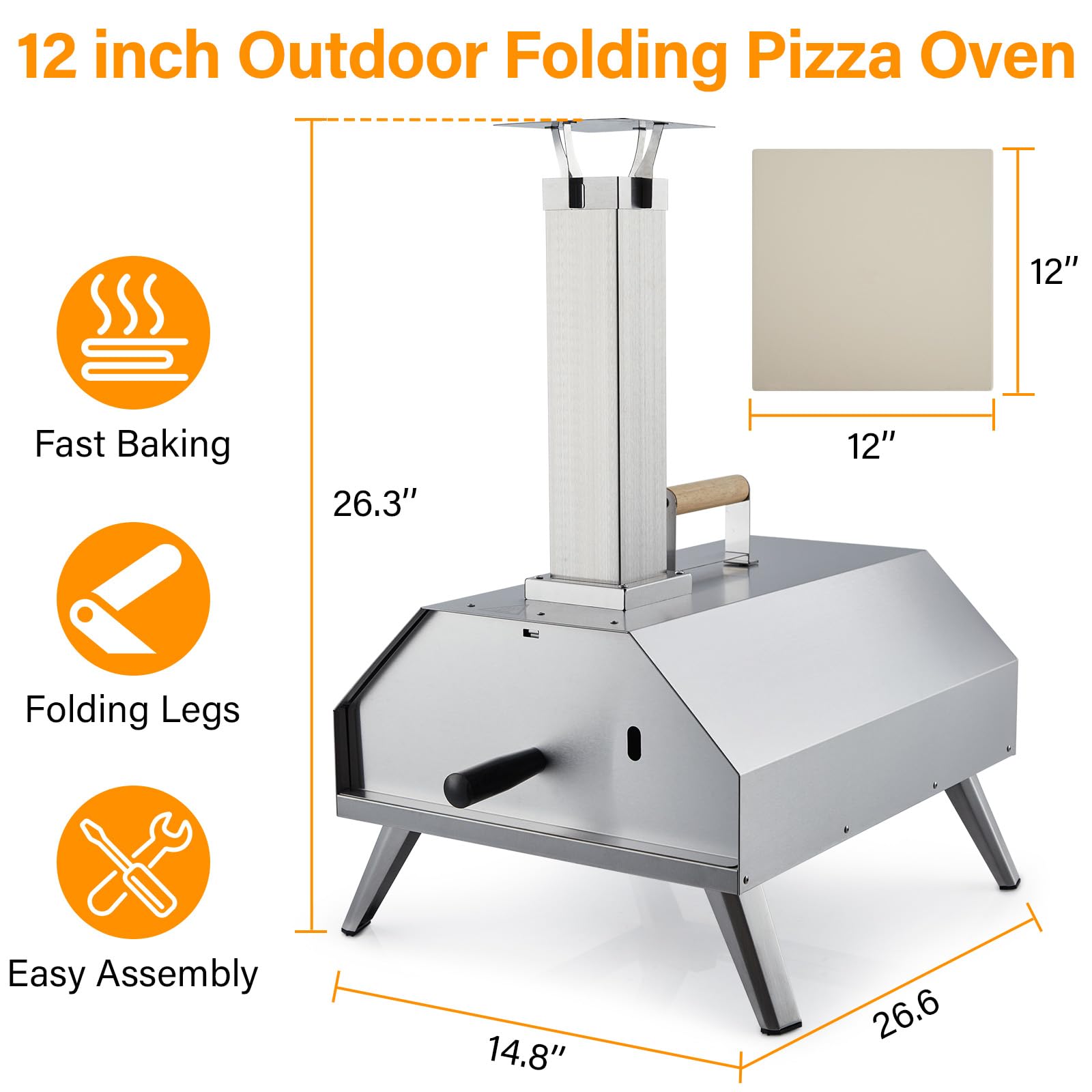 Garvee Pizza Ovens Wood Pellet 12" Portable Pizza Oven Outdoor, Stainless Steel Pizza Oven Cooking Pizza Maker for Charcoal Grill On Backyard Camping Party