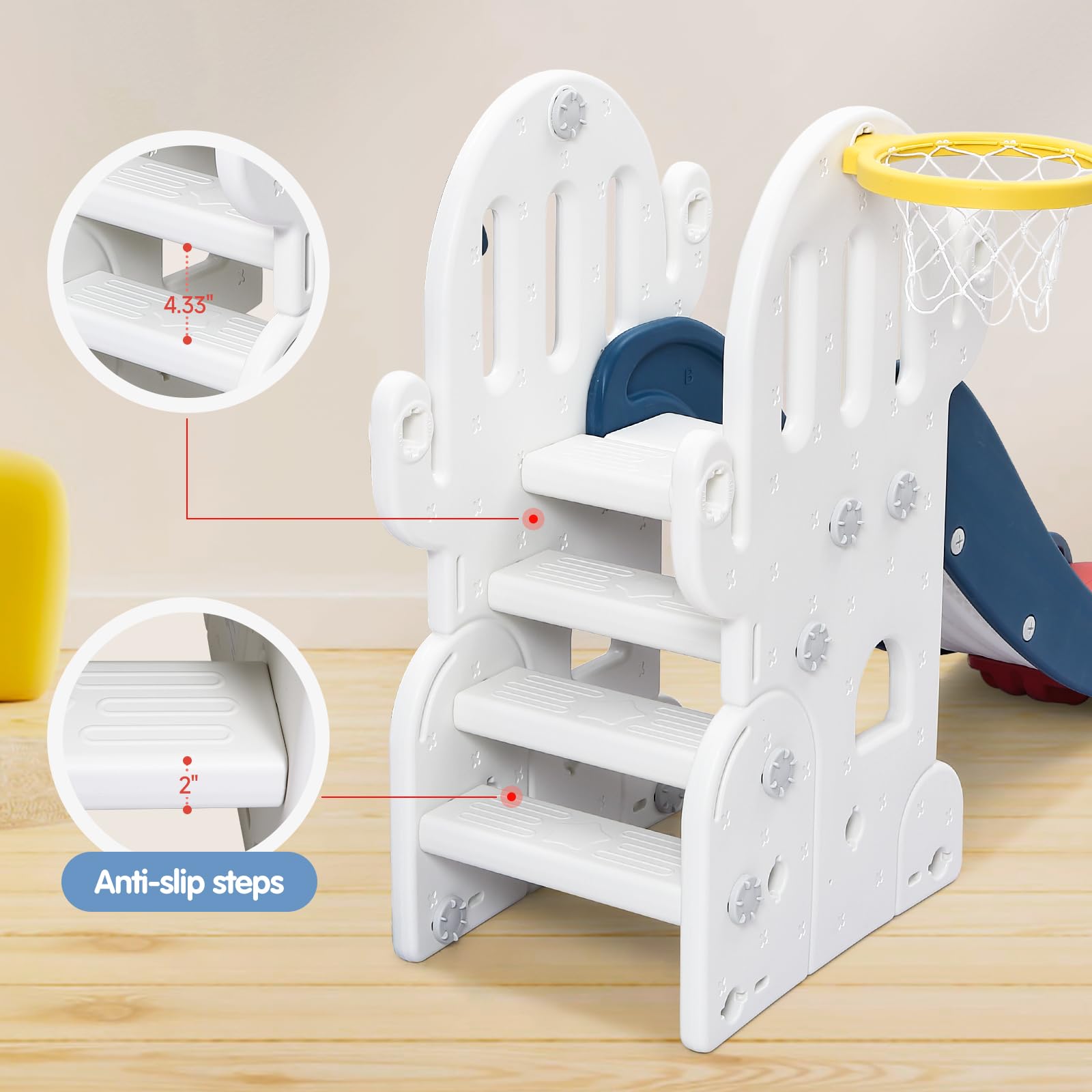 Garvee 7-in-1 Toddler Slide and Swing Set with Adjustable Swing, Basketball Hoop, Soccer Golf, Ring Toss, HDPE Material, Indoor Outdoor Playset for Kids Ages 1-3