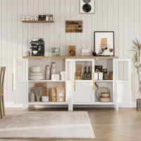 Garvee Sideboard Buffet Cabinet with 2 Glass Doors, 29" Large Buffet Cabinet with Storage, Modern Farmhouse Storage Cabinet Table for Kitchen Dining Room, Living Room (Glass with 2 Door, White)