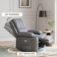 Garvee Oversized 27" Recliner Chairs with Heat and Massage, 360° Swivel Lazy Boy Recliner Chair for Adults, Manual Rocking Chair with Cup Holder for Living Rooms, Bedrooms and Nurseries, Gray