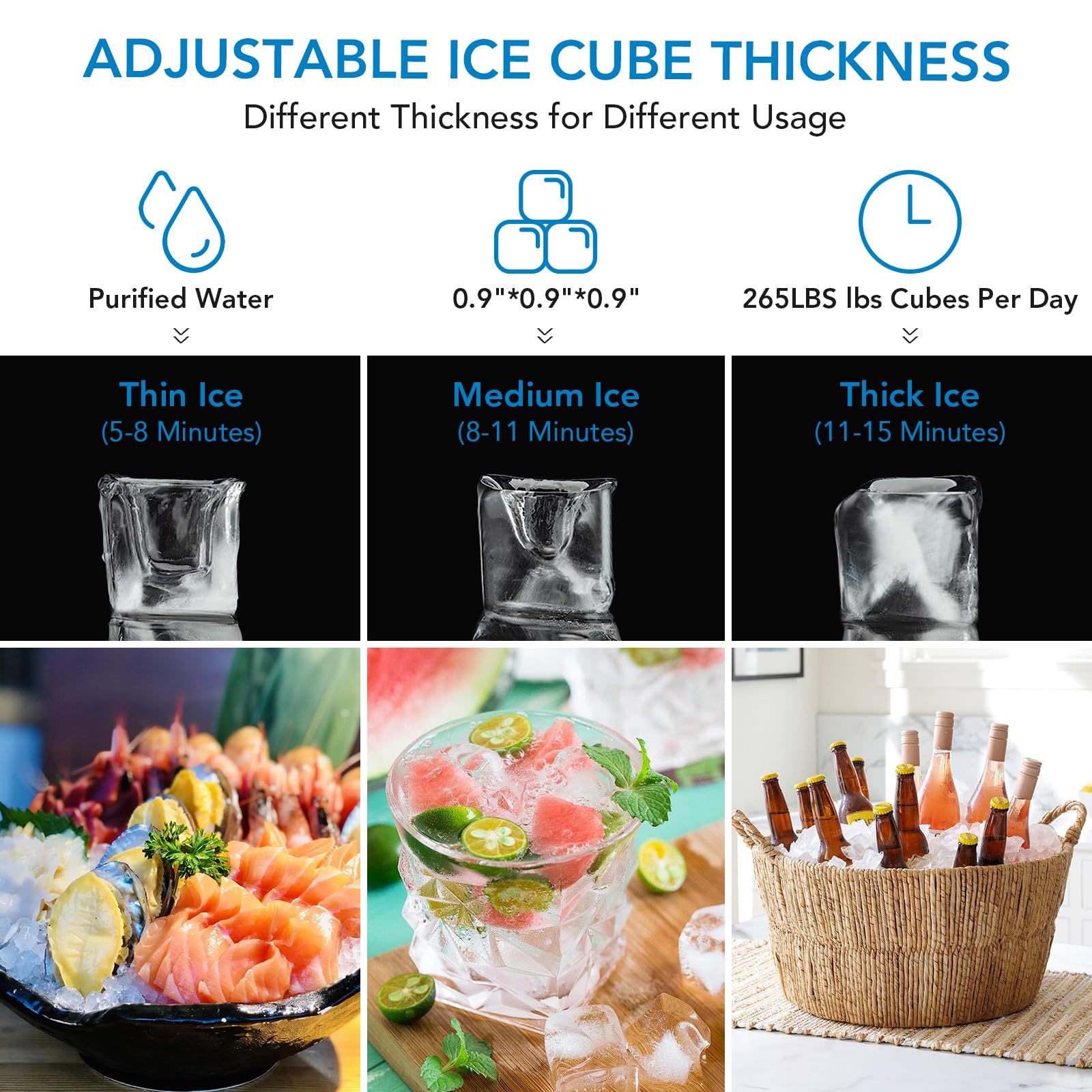 Garvee Ice Maker Machine - 265LB/24H, Stainless Steel, Under Counter, 55 lbs Storage, Self-Cleaning, Blue Light