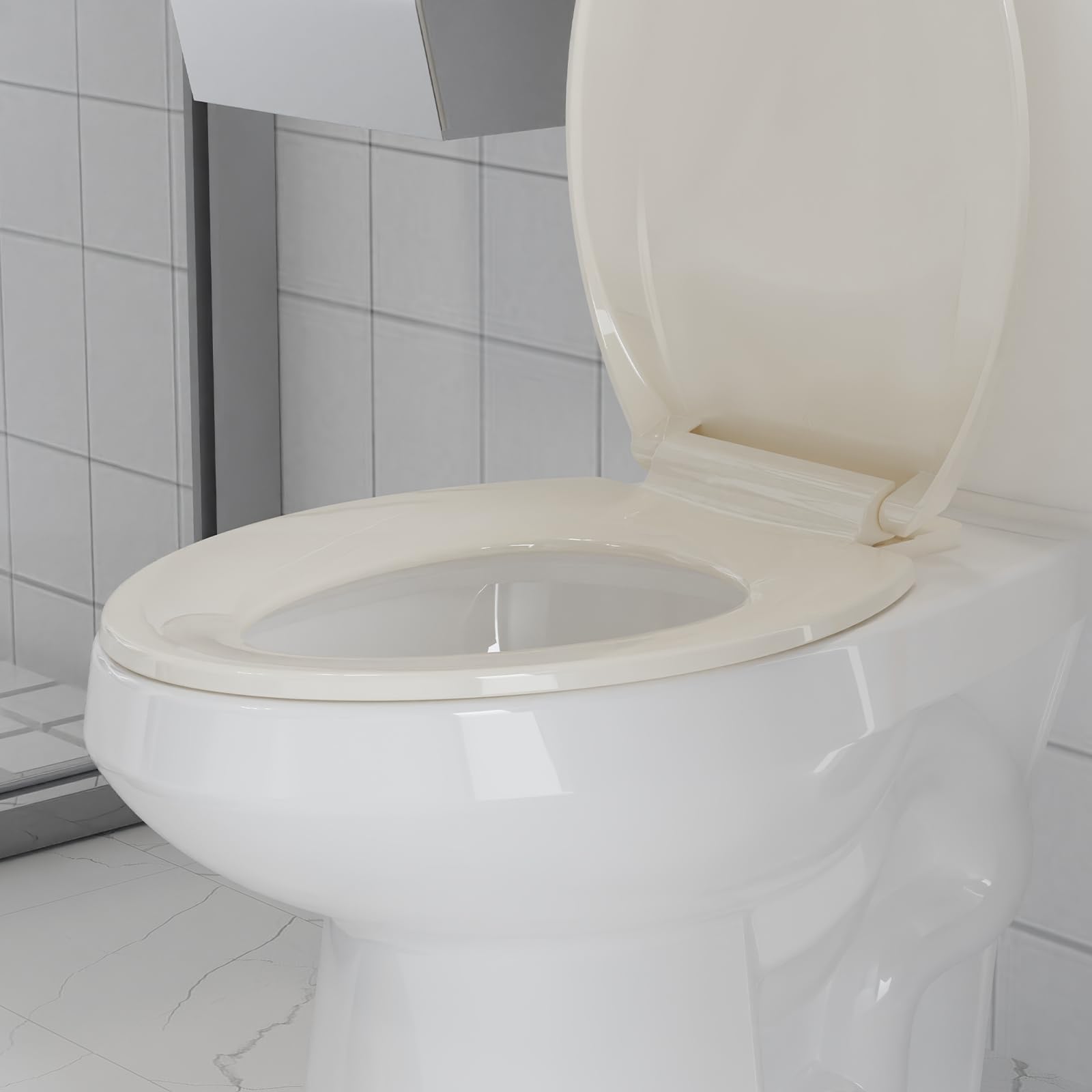 Garvee Toilet Seat Elongated,Toilet Seat with Quick-Release And Quick-Attach, Plastic Toilet Seat with Soft Close, Easy Install and Clean - Fits Most Elongated Toilets Almond