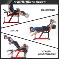 Garvee 4-in-1 Leg Extension and Curl Machine, Adjustable Leg Press Machine for Lower Body Workouts, Multi-Function Heavy-Duty Leg Extension Bench with Plate Loaded for Home Gym, Black and Red