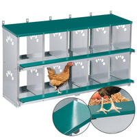 Garvee 10-Compartment Metal Nesting Box – Heavy-Duty Roll Away Egg Design w/Perch & Cover for Poultry Wall/Floor Mount, Green