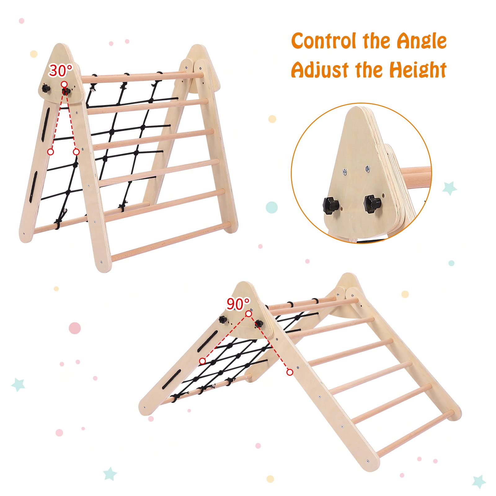 Garvee Toddler Indoor Gym Playset, 3 in 1 Wooden Climbing Toys, 3-Sided Wooden Triangle Climber with Climbing Net, Sliding Ramp & Board for Kids Boys Girls Indoor Gym Playset Gift, Home & Daycare