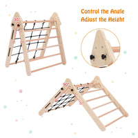Garvee Toddler Indoor Gym Playset, 3 in 1 Wooden Climbing Toys, 3-Sided Wooden Triangle Climber with Climbing Net, Sliding Ramp & Board for Kids Boys Girls Indoor Gym Playset Gift, Home & Daycare