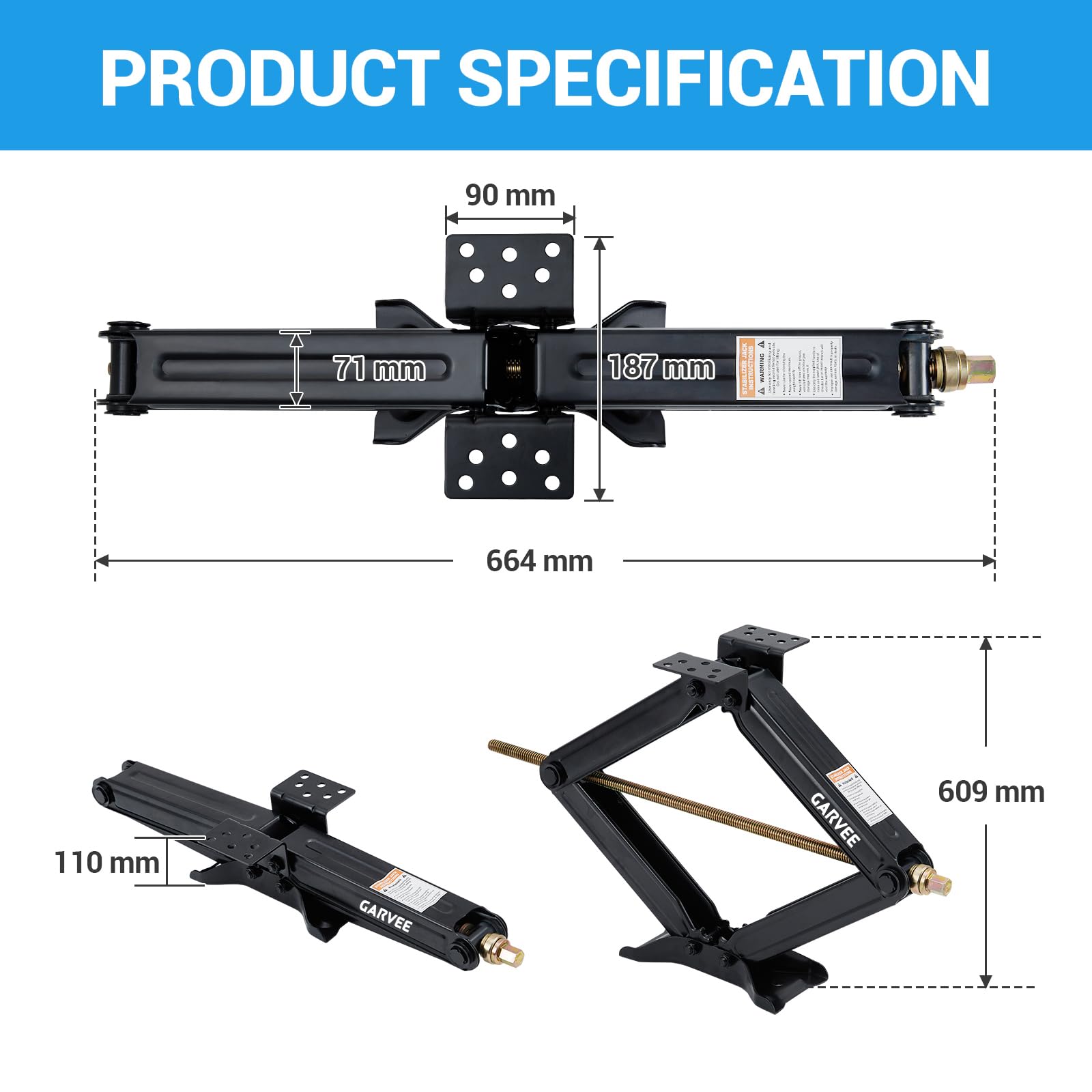 Garvee 7500 lbs RV Scissor Jacks, 24" Heavy-Duty Leveling Stabilizers with Crank Handle, 4"-24" Adjustable Height, Powder-Coated Steel Base for Travel Trailers, RVs, and Campers, 2 Pack