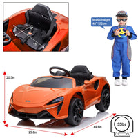 Garvee Ride - P Series: 12V Kids Ride on Car, Licensed Mclaren Battery Powered Electric Car with Remote Control, 3 Speeds, Bluetooth Music, Horn, LED Lights, 4-Wheel Ride on Toys - Orange
