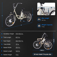 Garvee 26 Inch Adult 3 Wheel Electric Tricycle with Basket, Fat Tires,7 Speeds,350W Powerful Motor, 36V 10Ah Removable Battery - Beige