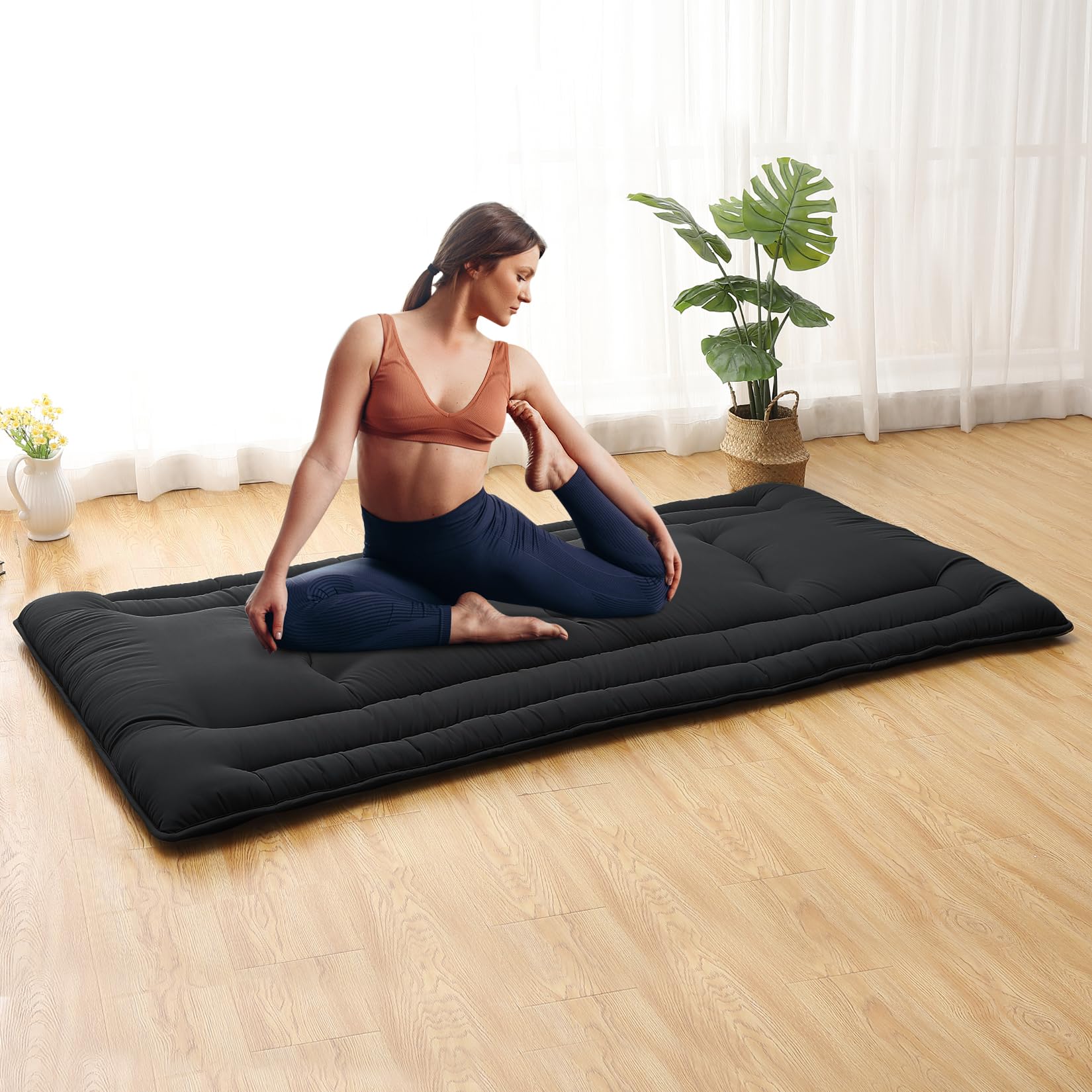 Garvee Futon Mattress Full Size, Foldable Sleeping Mattress Tatami Mattress for Adults, Roll Up Japanese Style Floor Bed Dormitory Floor Mattress for Rv Travel Camping, Black