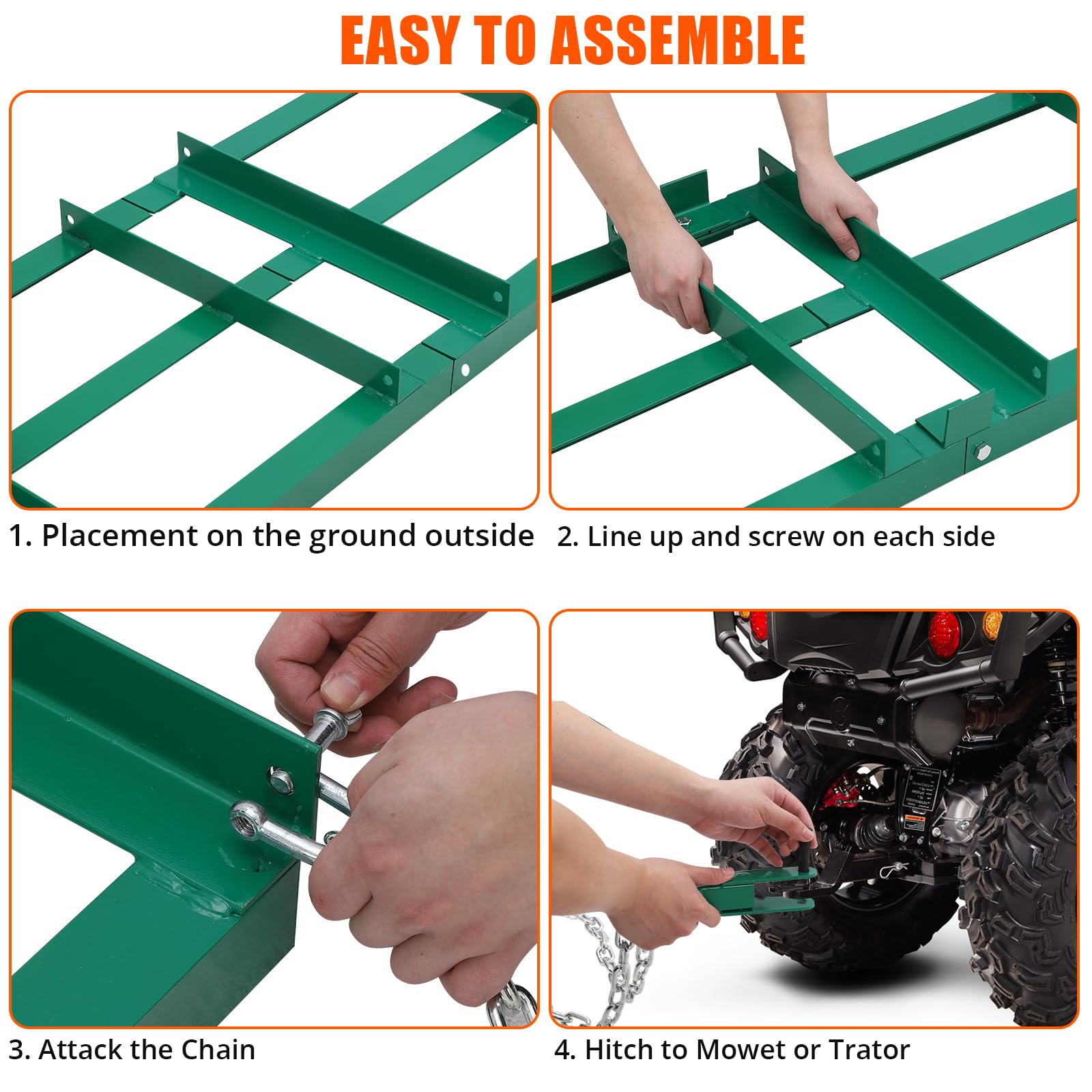 Garvee Driveway Drag 96" Width, Tow Behind Drag Harrow 20" Length, 6" Height, Driveway Tractor Harrow with Heavy Duty Chain, Driveway Grader for ATV, UTV, Tractor, Mower
