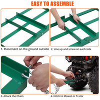 Garvee Driveway Drag 96" Width, Tow Behind Drag Harrow 20" Length, 6" Height, Driveway Tractor Harrow with Heavy Duty Chain, Driveway Grader for ATV, UTV, Tractor, Mower