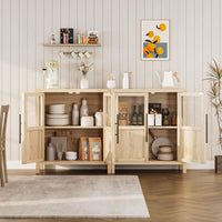 Garvee Sideboard Buffet Cabinet with Glass Doors, 29" Large Buffet Cabinet with Storage, Modern Farmhouse Storage Cabinet Table for Kitchen Dining Room, Living Room(Glass with 2 Door, Pear Wood)