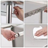 GARVEE 48"L x 24"W x 35"H Stainless Steel Work Table - Heavy-Duty Prep Table with Undershelf, Backsplash, and Hooks for High Load Bearing in Kitchen and Restaurant