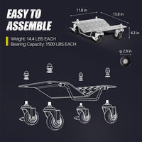 Garvee 4 Items 4 Tire Wheel Dolly Car, Premium Manganese Steel, 6000 Lbs Capacity, Heavy Duty, Antiskid & Recessed Design, 360° Rotatable Wheels, Silver