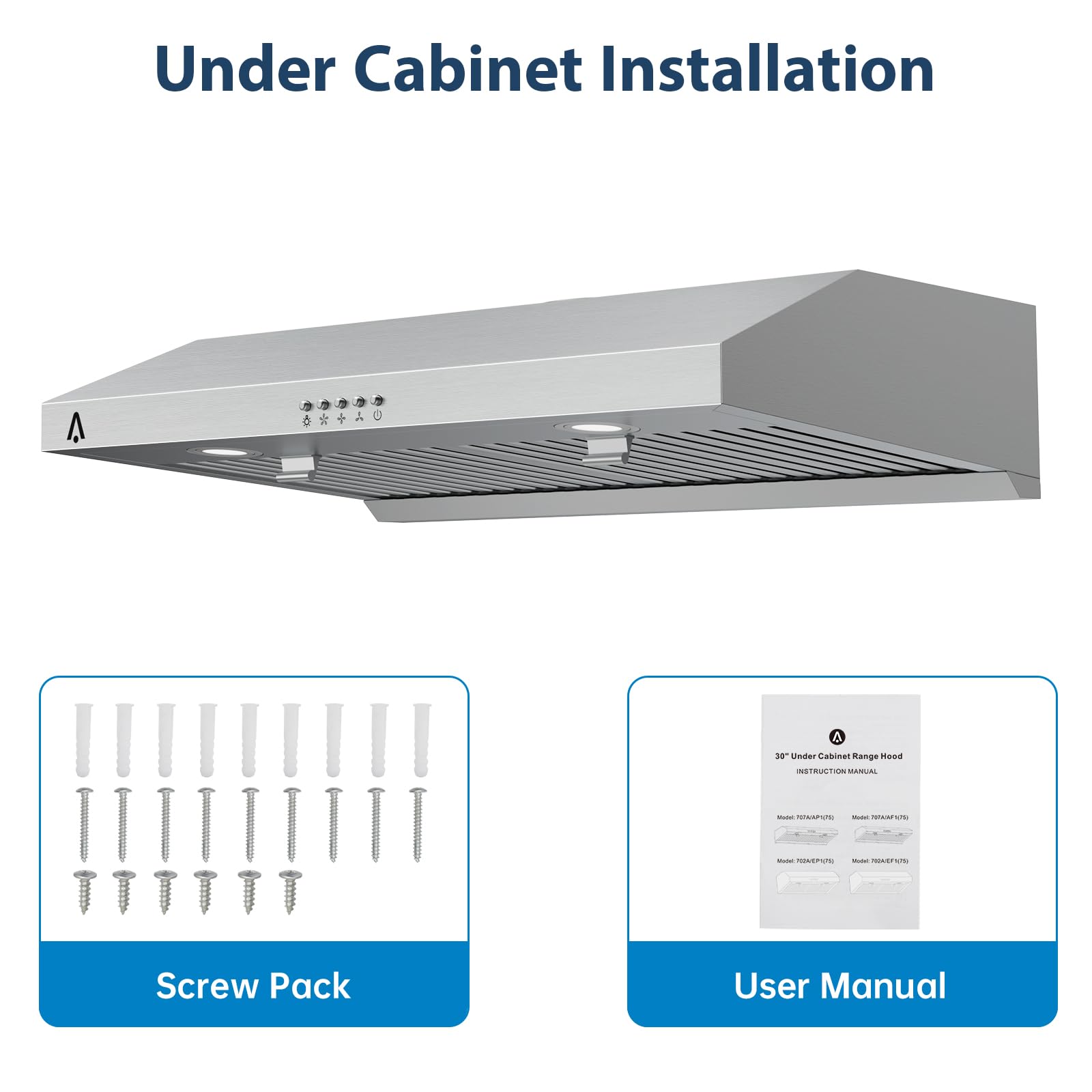 Garvee Range Hood 30 inch, 400 CFM Under Cabinet Range Hood with Strong Suction, Stainless Steel Kitchen Hood with 3-Speed Exhaust Fan and Two Bright LED Lights