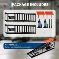 Garvee 5 Ton Hydraulic Car Ramps Heavy Duty Vehicle Lift With Reflective Strips For Night Use Adjustable Height 9.8"-15" Portable Auto Service Ramps Black
