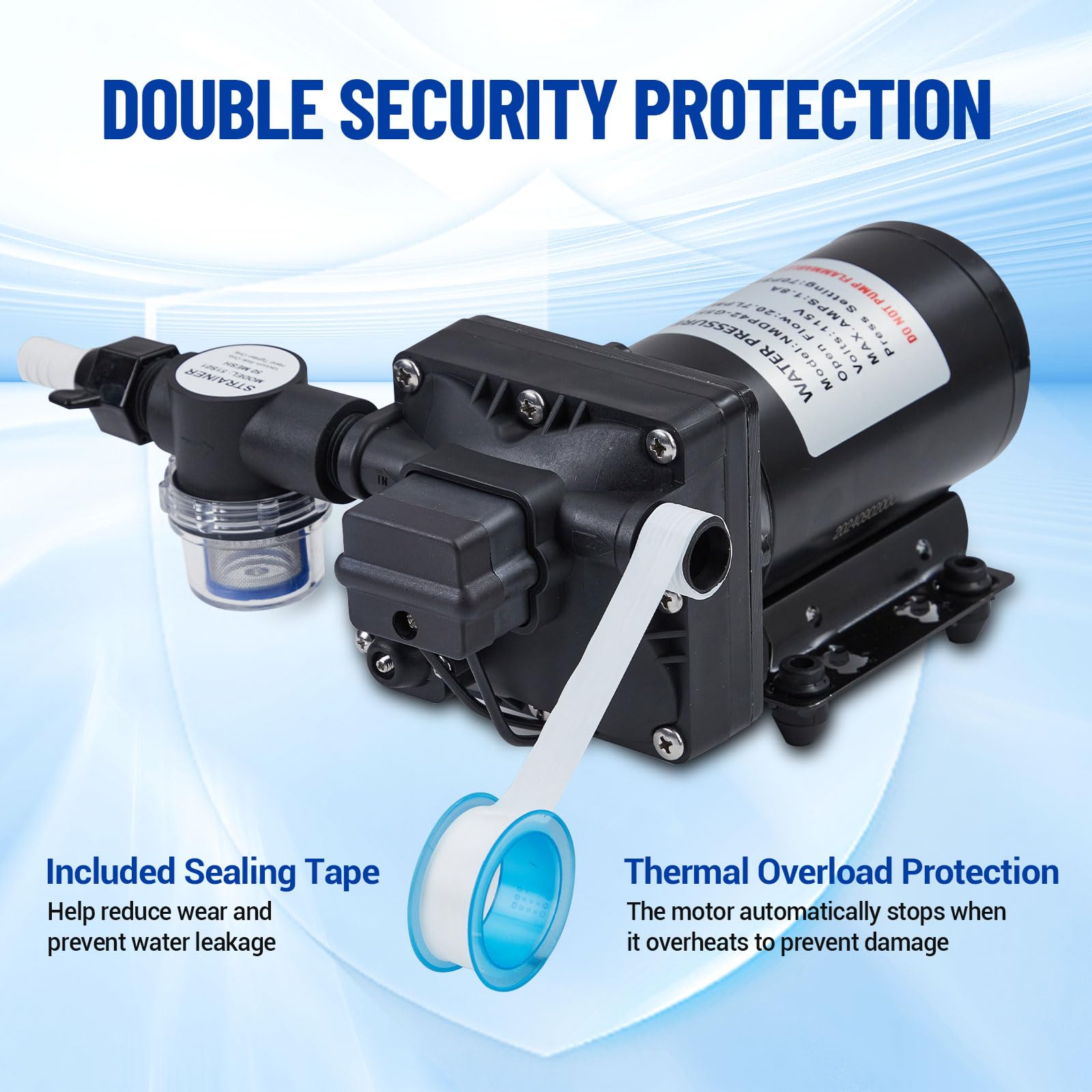 Garvee Water Pressure Booster Pump 115V AC 5.5GPM 70PSI On Demand Water Diaphragm Pump with 158Ft Head Lift, Self-Priming RV Fresh Water Pump with Pressure Switch for Home Marine Yacht Garden Hose