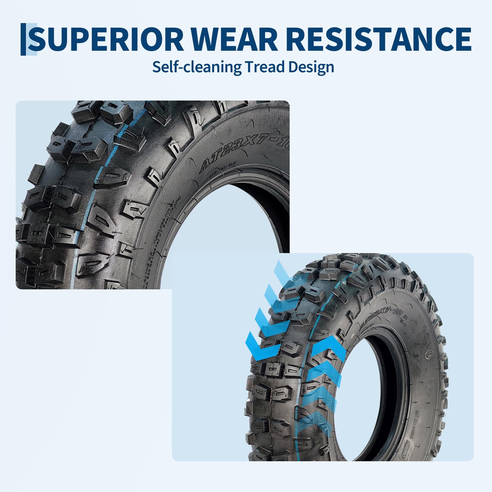 Garvee 23X7-10 ATV UTV Knobby Tires, Front 23X7x10 Sport Race 4 Ply Tubeless, Off-Road Mud Trails, 23 Inch Diameter, Black