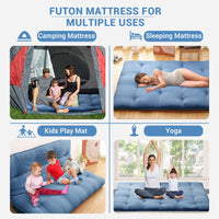 Garvee Futon Mattress, Japanese Floor Mattress Full Size Floor Mat for Sleeping Adult Size, Foldable Tatami Mattress Roll Up Floor Bed Mattress for House Guest Camping Dorm, Navy Blue