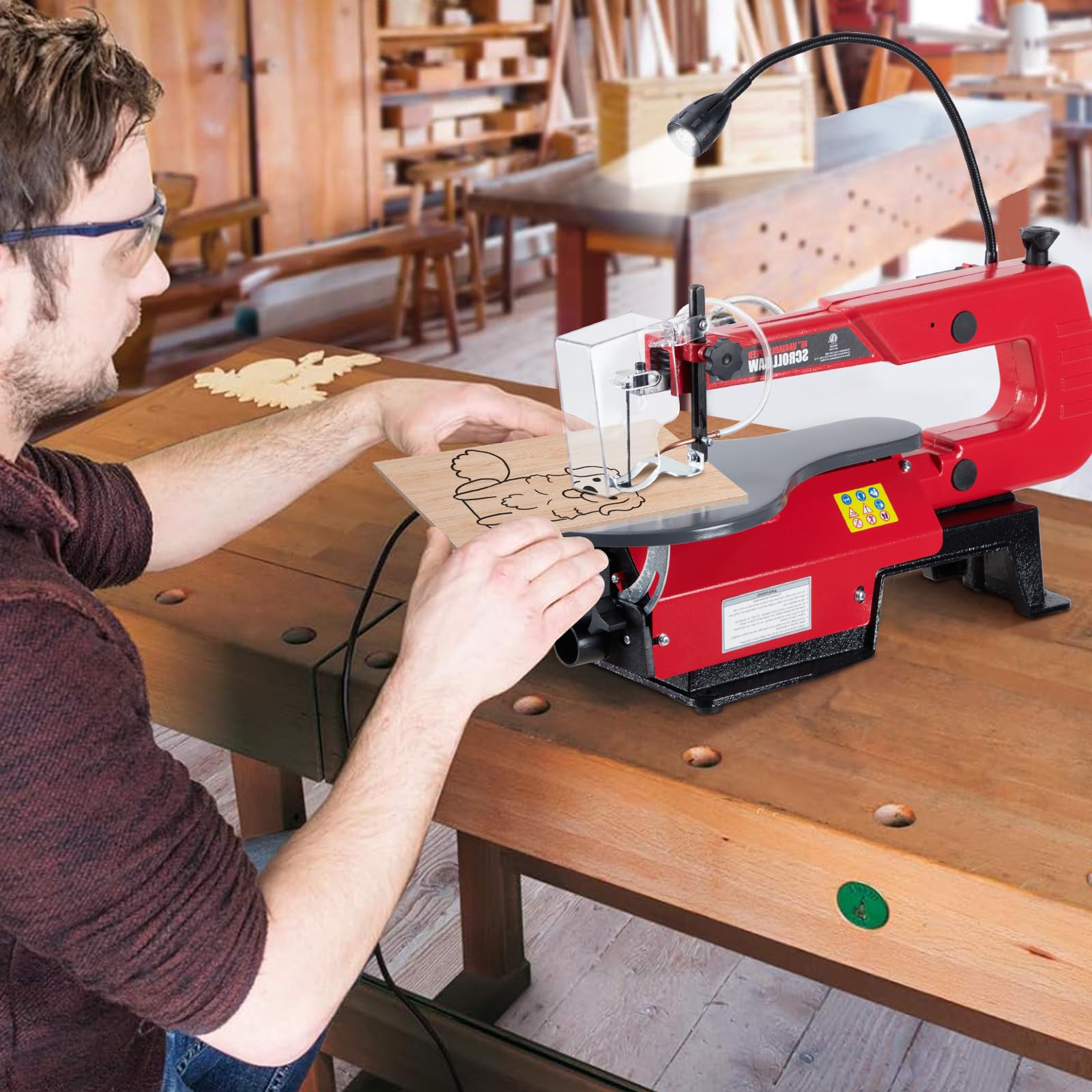Garvee 16-Inch Variable Speed Scroll Saw, Extra-Large Adjustable Tilting Work Table and Led Work Light