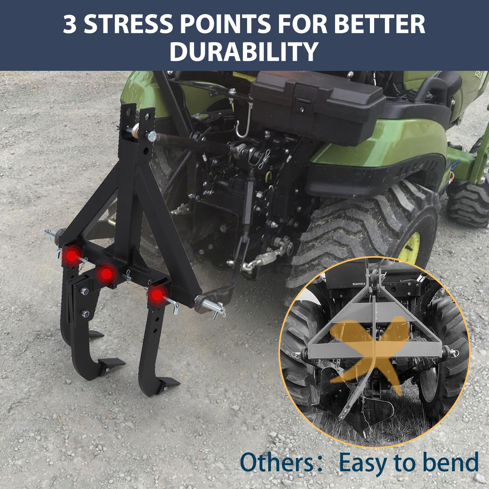Garvee Middle Buster for CAT 0& 1, 3-Point Quick Hitch Tractors with 3 Adjustable & Replaceable Ripper Shanks, Upgraded Heavy Duty Steel Furrowing Plow