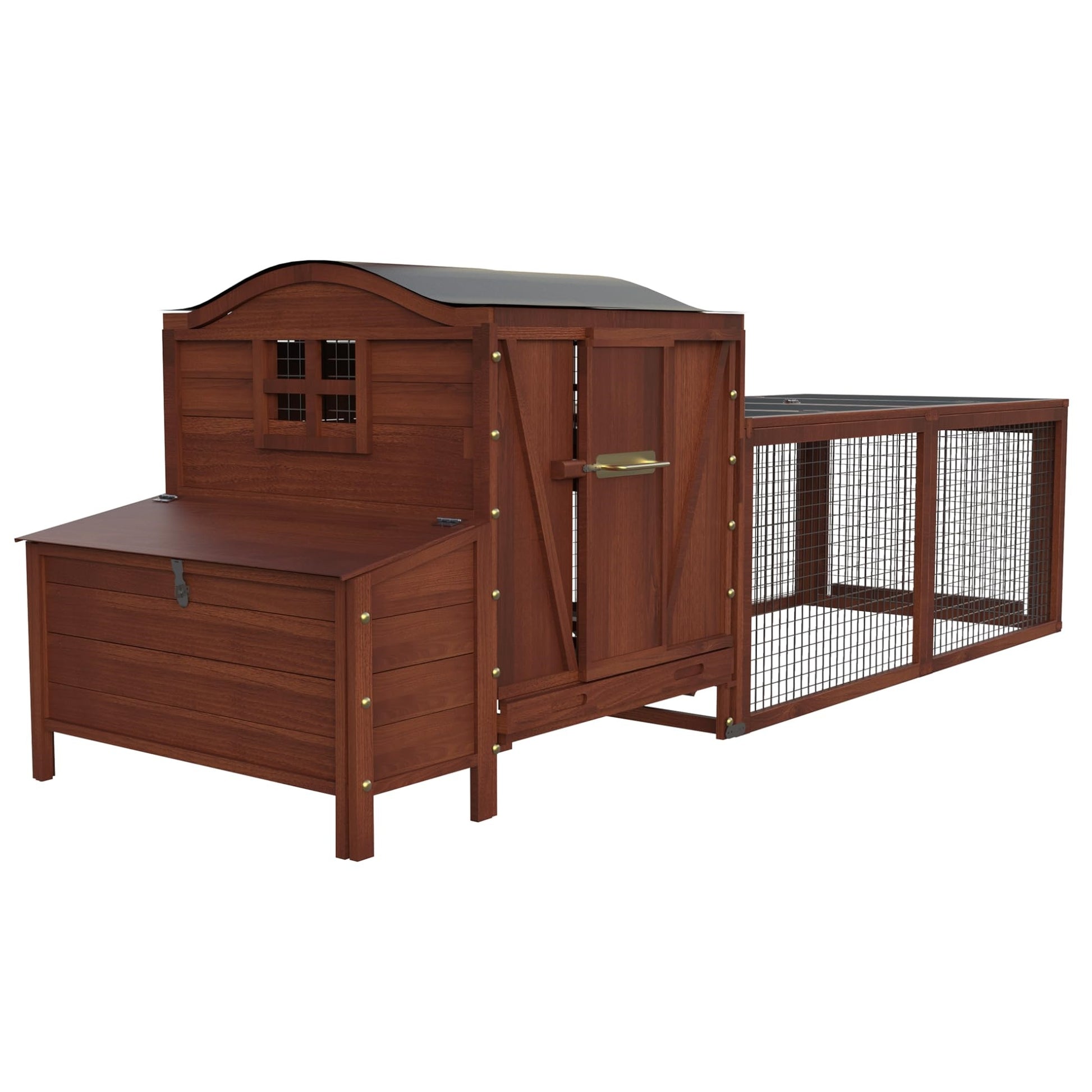 Garvee Chicken Coop, Outdoor Chicken Coop for 3-5 Chickens, 106in Chicken Coop with Run, Wooden Chicken Coop with Waterproof Roof, Nesting Box, Pull Out Trays and Ramp, Red Train