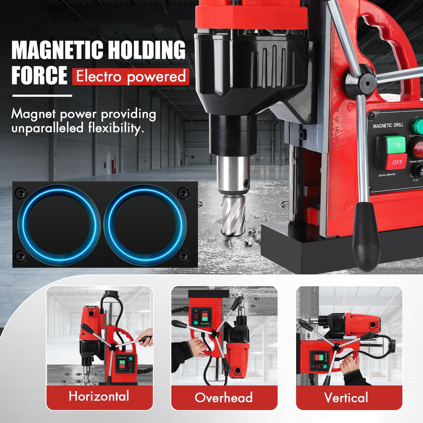 Garvee 1100W Mag Drill Press , 1.57 in Boring Diameter, 580 RPM 2922lbf Magnetic Adhesion for Industrial Home Steel Fabrication