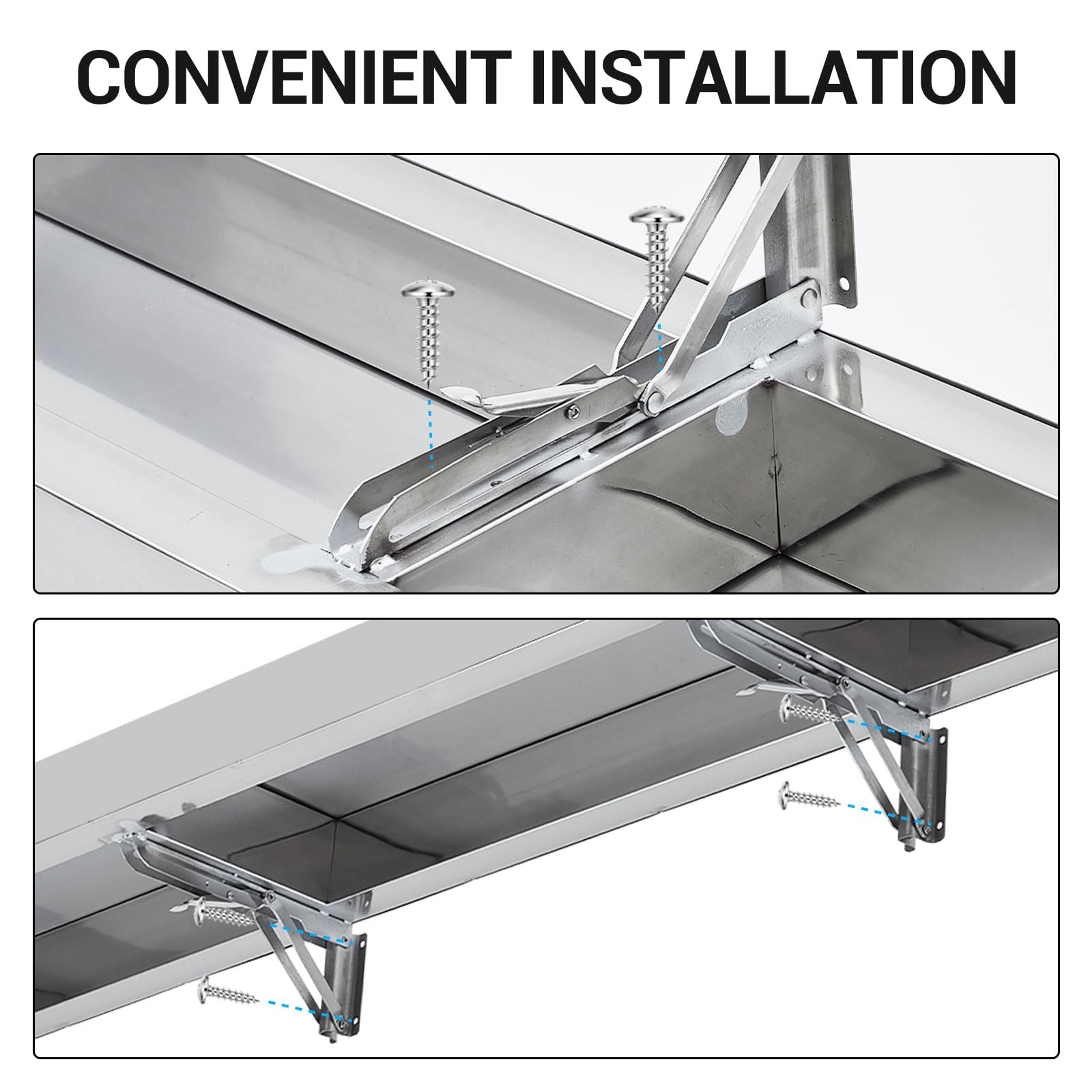 Garvee Folding Concession Shelf 72" x 12" - 304 Stainless Steel, Wall Mount, Drop Down, for Food Truck, BBQ, Restaurant