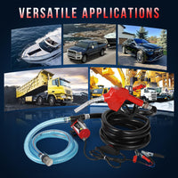 Garvee Fuel Transfer Pump DC 12V Diesel Transfer Pump with Nozzle Hose Cast Iron Gasoline Transfer Pump, 8GPM, Overheating Stability, Applicable to Gasoline, Diesel, Black