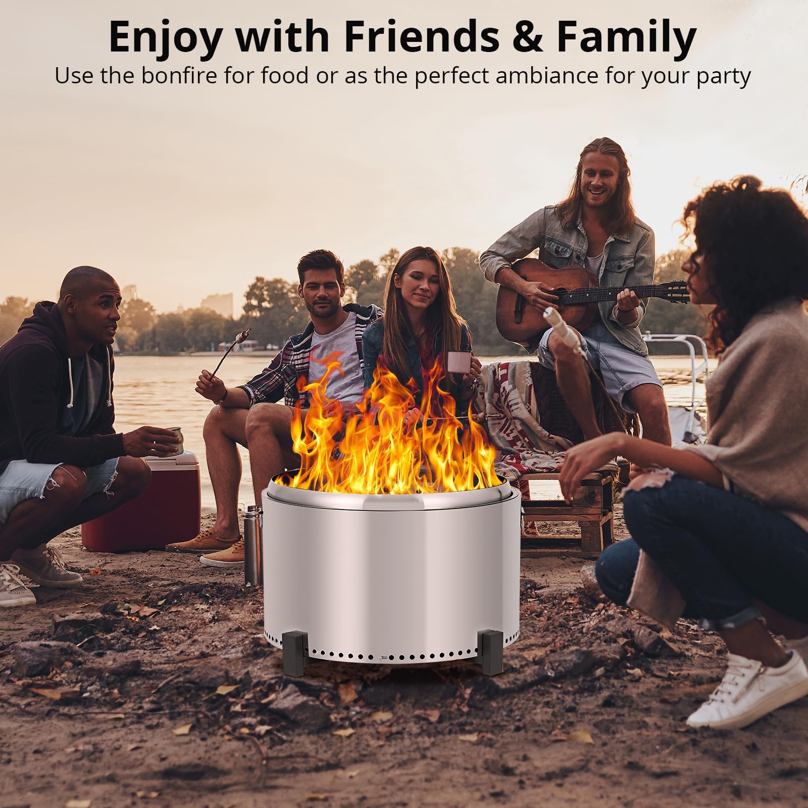 Garvee 27 Inch Smokeless Firepit Outdoor, Stainless Steel Fire Pit with Removable Stand & Ash Pan, Large Portable Outdoor Fire Pit, Smokeless Wood Burning Firepit for Camping Backyard