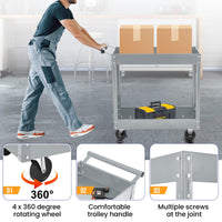 Garvee 2 Tier Rolling Tool Cart, 330 Lbs Metal Heavy Duty Utility Cart On Wheels, 2 Shelf Steel Utility Cart, Tool Storage Organizer for Mechanic, Garage, Workshop, Warehouse & Repair Shop