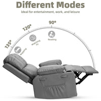 Garvee 22" Widen Rocker Swivel Recliner Chair, Lazy Boy Recliner for Adults, with 1.5X Sponge Filling, Side Pocket, and Cup Holder, for Living Room, Bedroom, and Nursery, Grey