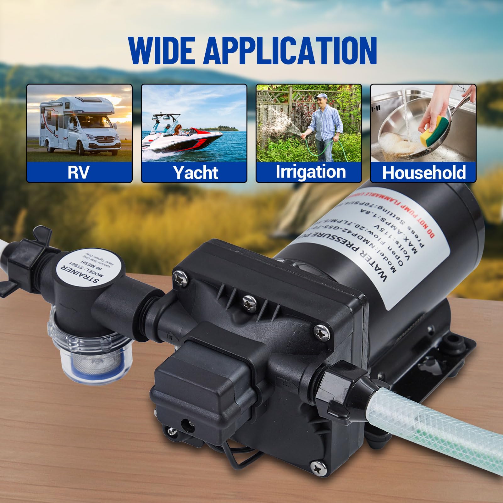 Garvee Water Pressure Booster Pump 115V AC 5.5GPM 70PSI On Demand Water Diaphragm Pump with 158Ft Head Lift, Self-Priming RV Fresh Water Pump with Pressure Switch for Home Marine Yacht Garden Hose