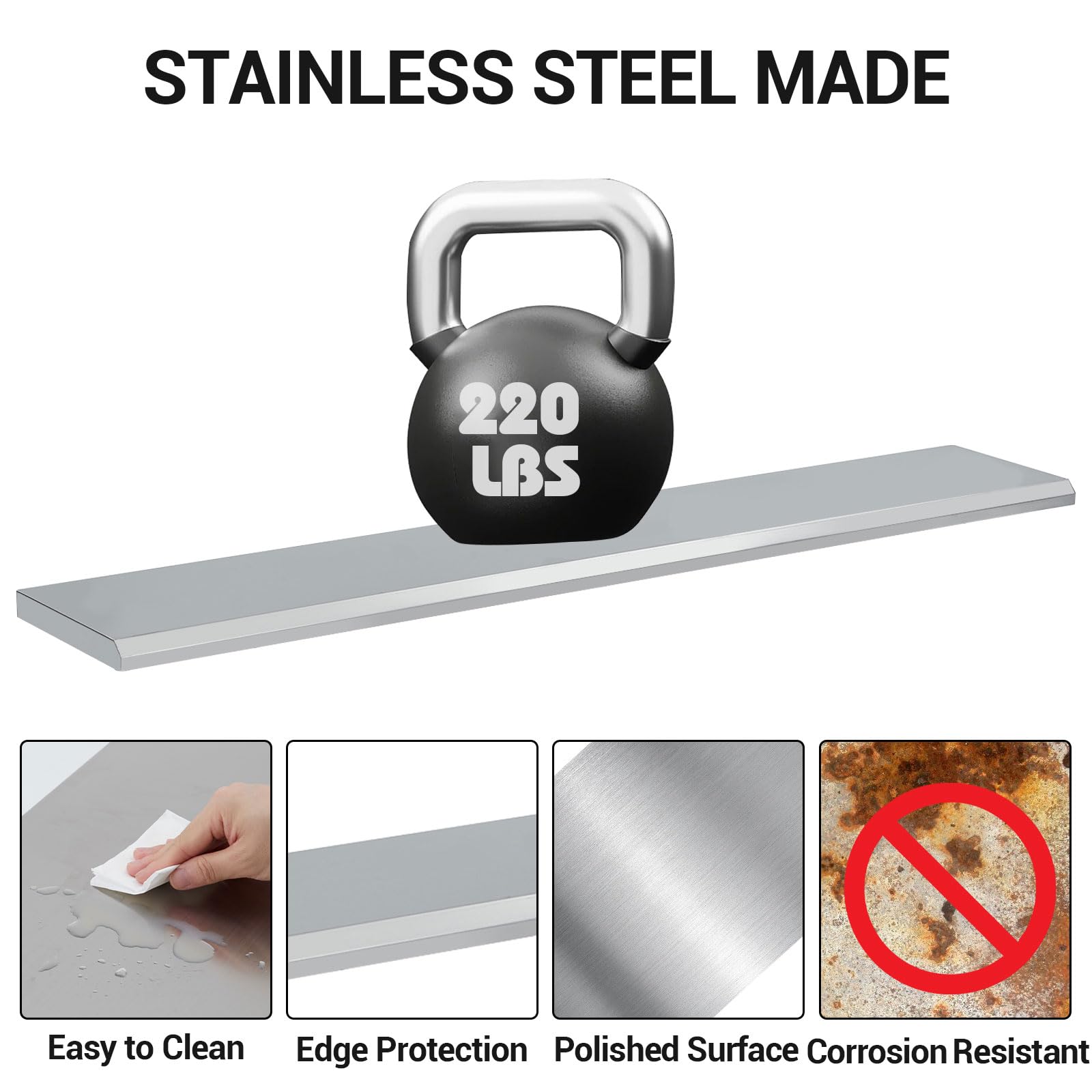 Garvee Folding Concession Shelf 72" x 12" - 304 Stainless Steel, Wall Mount, Drop Down, for Food Truck, BBQ, Restaurant