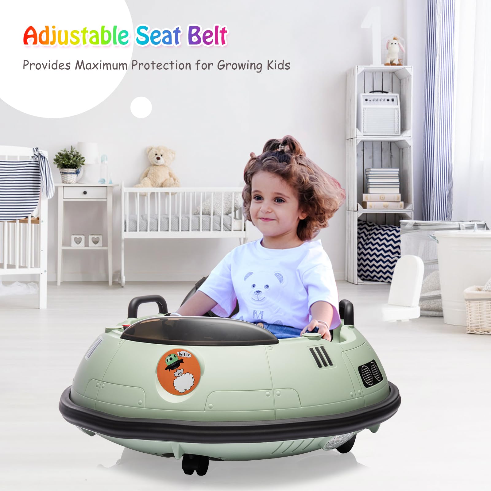 Garvee Ride B Series 12V Electric Ride on Bumper Car for Toddlers, Kids Bumper Car with Remote Control, LED Lights & 360 Degree Spin, Indoor and Outdoor for 18+ Months Kids - Green