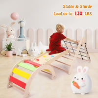 Garvee Toddler Indoor Gym Playset, 3 in 1 Wooden Climbing Toys, 3-Sided Wooden Triangle Climber with Climbing Net, Sliding Ramp & Board for Kids Boys Girls Indoor Gym Playset Gift, Home & Daycare