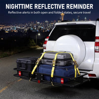 Garvee 70" x 30" Hitch Cargo Carrier, 500 Lbs Heavy Duty Folding Cargo Basket for 2" Receiver, Carbon Steel Rear Hitch Mount Rack with Reflectors, Stabilizer, Ratchet Straps & Locks for SUV Truck Pickup