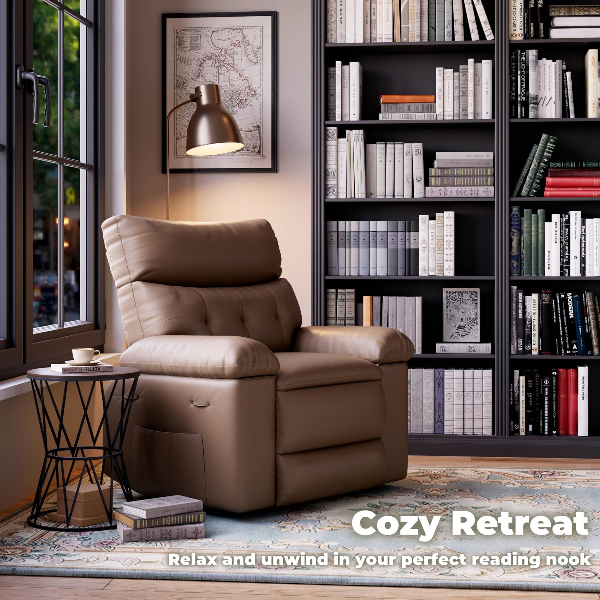 Garvee Oversized Wide Massage Recliner Chair, PU Leather Large Manual Recliner for Adults, Ultimate Comfort Lazy Boy with 1.5X Sponge Filling and Easy Recline Mechanism for Relaxation, Tan