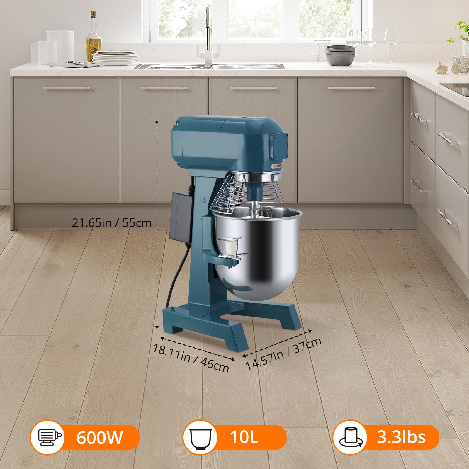 Garvee 10QT Commercial Food Mixer, Professional Large Stand Mixer With 3-Speed Adjustable, Heavy Duty Electric Dough Mixer for Restaurant Industrial Grade, Steel Bowl, Dough Hooks