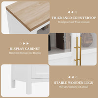 Garvee Sideboard Buffet Cabinet with 2 Glass Doors, 29" Large Buffet Cabinet with Storage, Modern Farmhouse Storage Cabinet Table for Kitchen Dining Room, Living Room (Glass with 2 Door, White)
