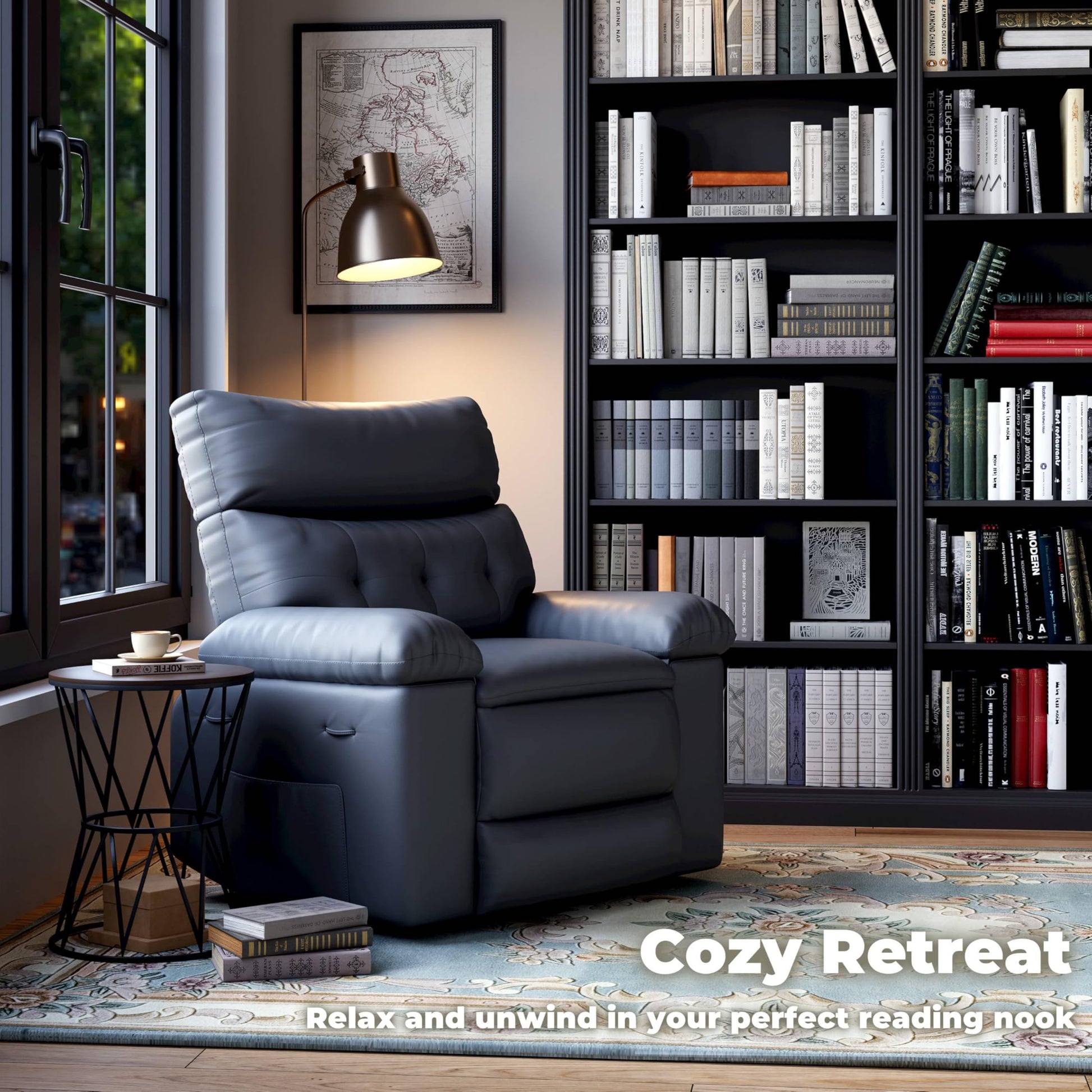 Garvee Oversized Wide Massage Recliner Chair, PU Leather Large Manual Recliner for Adults, Ultimate Comfort Lazy Boy with 1.5X Sponge Filling and Easy Recline Mechanism for Relaxation, Grey