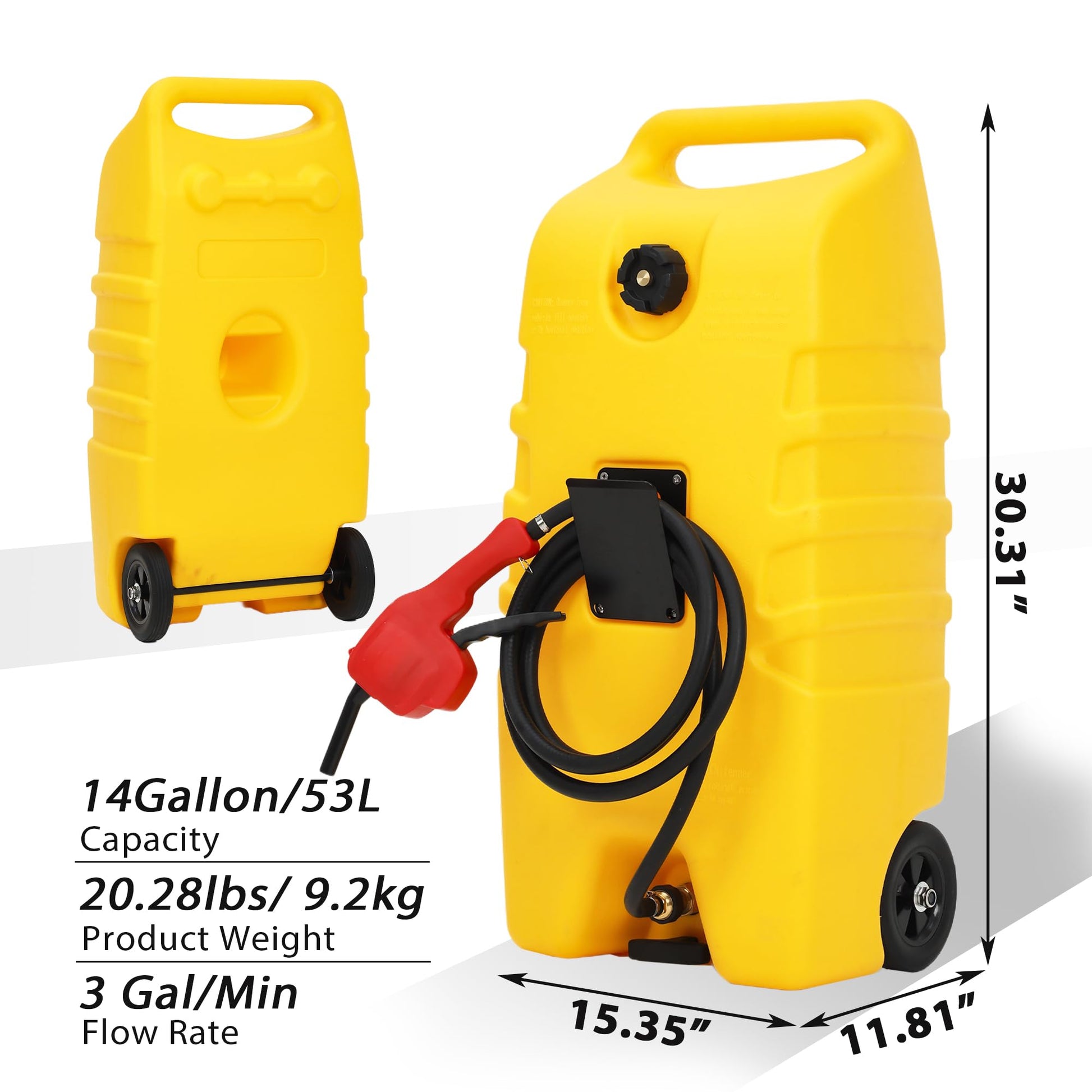 Garvee  14 Gallon Portable Fuel Caddy, Marine Gas Tank with I-Shaped Handle, and 10FT Hose, Perfect for Boats, Outboard Engines, Yachts, Fishing, Mowers, ATVs, Farm, and Home Use, Yellow