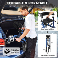 Garvee Rollator Walker for Seniors with Seat & Storage Bag, Shock Absorber, 10" & 8" All-Terrain Rubber Wheels, Lightweight Aluminum Foldable Walker with Backrest, Adjustable Height 34-40", Blue