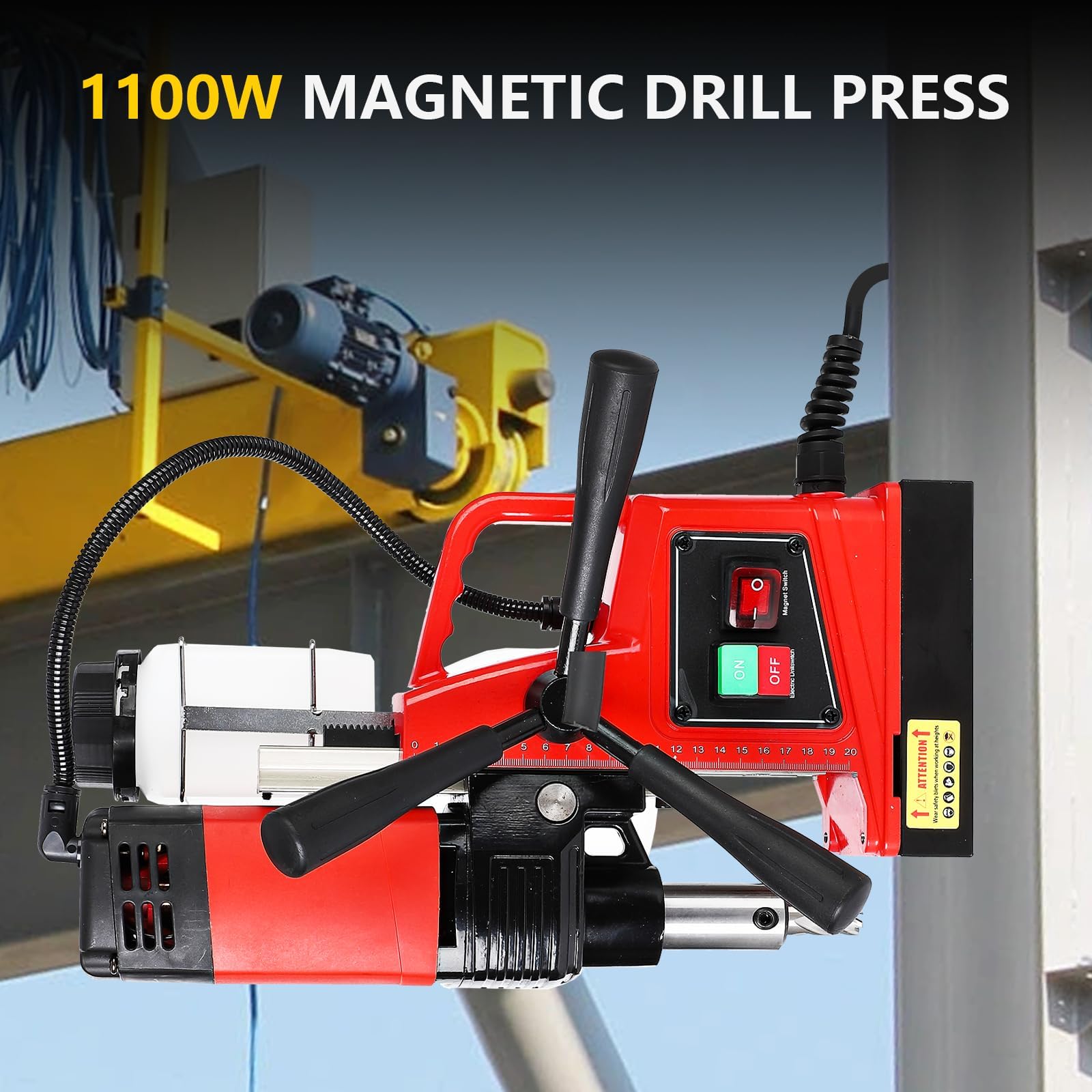 Garvee Magnetic Drill Press, 1300W 1.57in Boring Diameter, 2922lbf/13000N Suction Force, 810RPM with Overload Protection, 3 Twist Drills for Industrial Home Improvement, Black